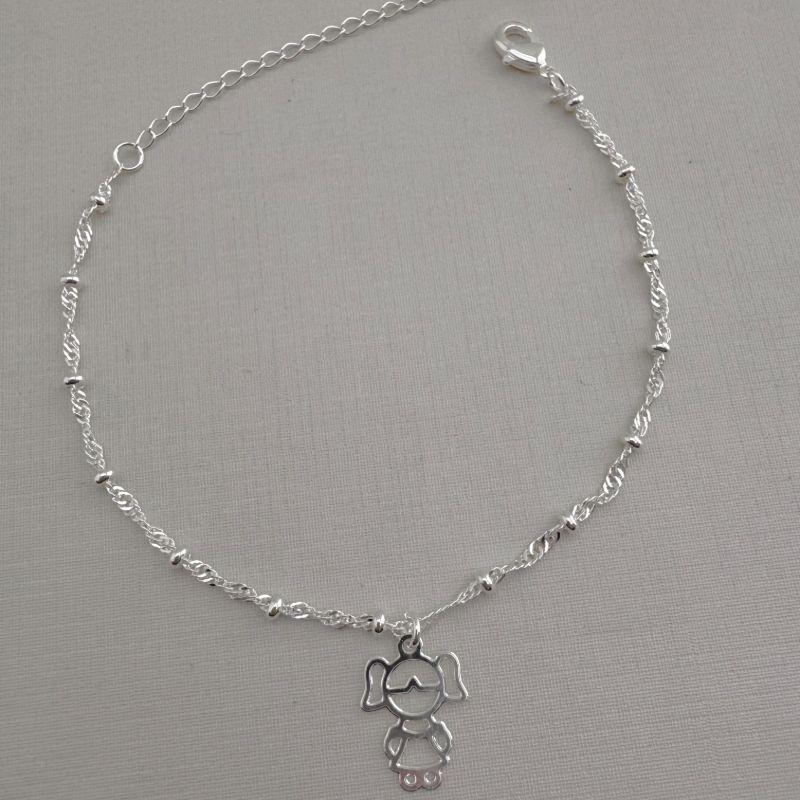 12.2131.0.S - Pulseira de elos singapura com bolinhas e pingente de menina