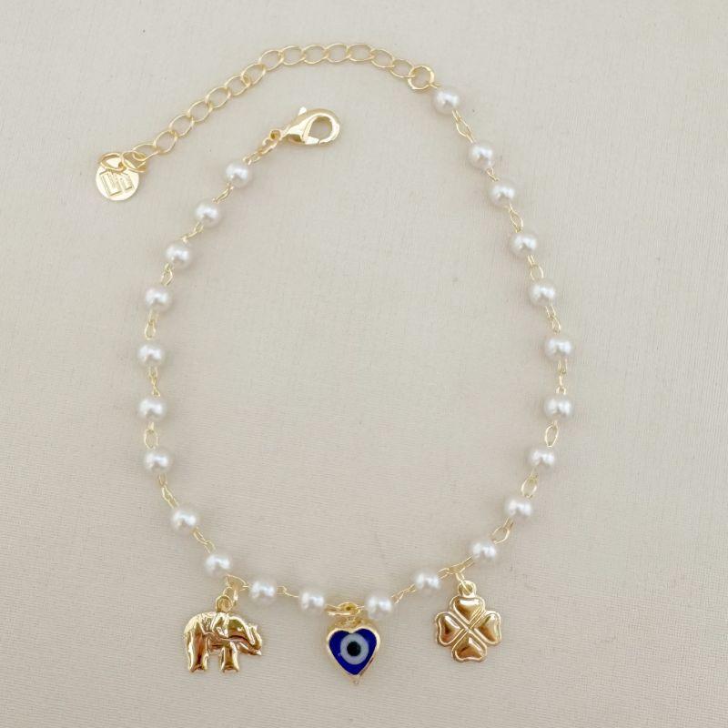 12.2227.15.O - Pulseira de pérola com pingentes de sorte e fortuna