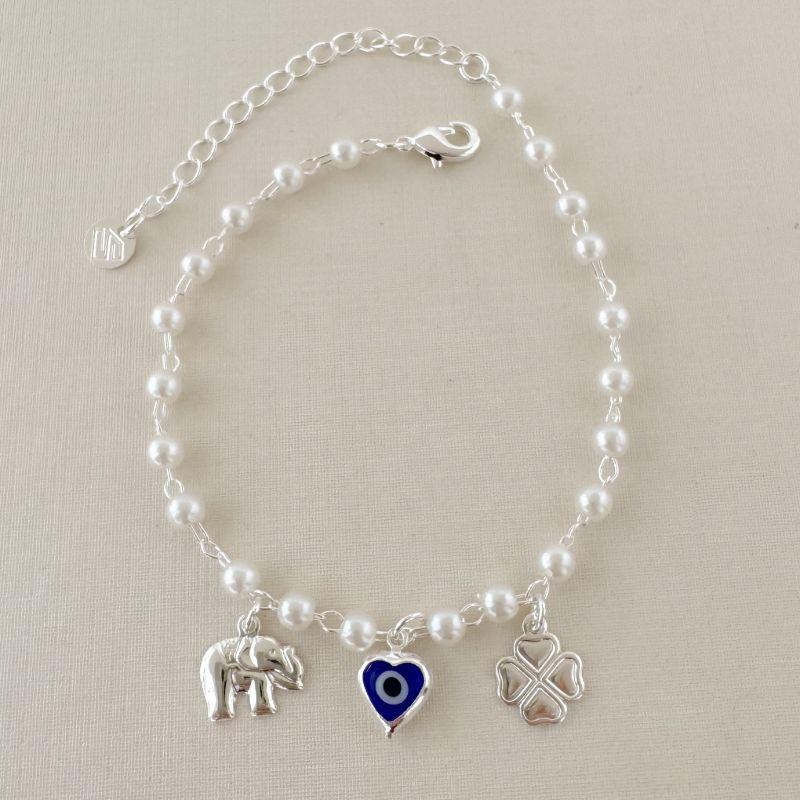 12.2227.15.S - Pulseira de pérola com pingentes de sorte e fortuna