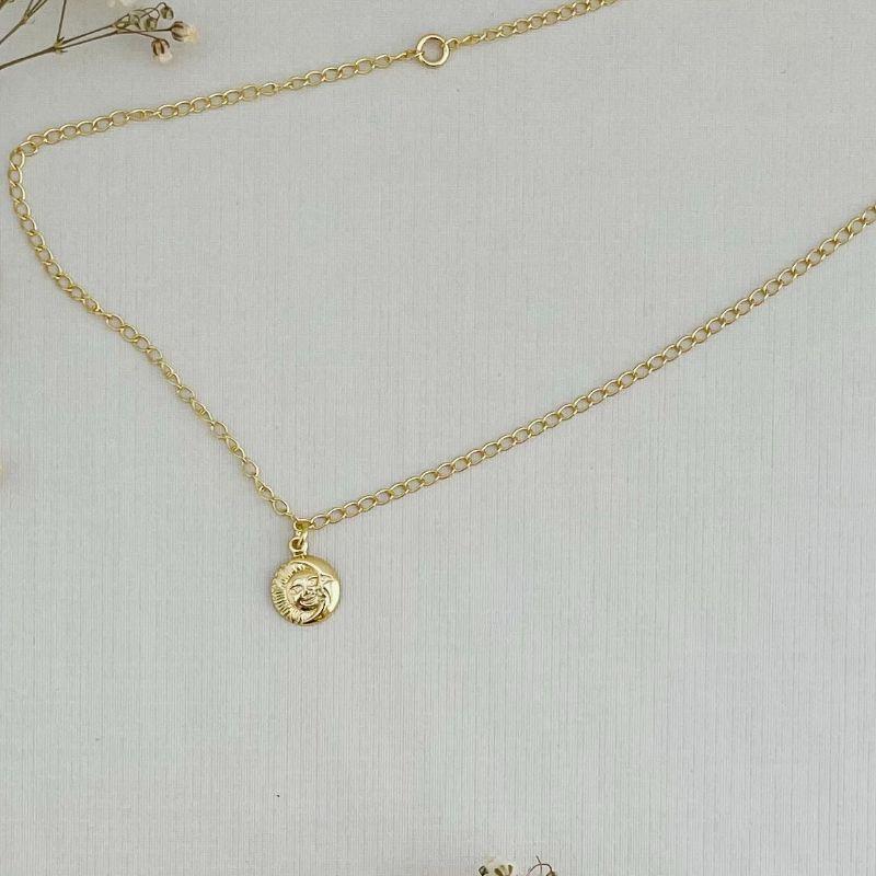 14.0303.0.O - Tornozeleira de elos classicos com pingente de sole lua lisos