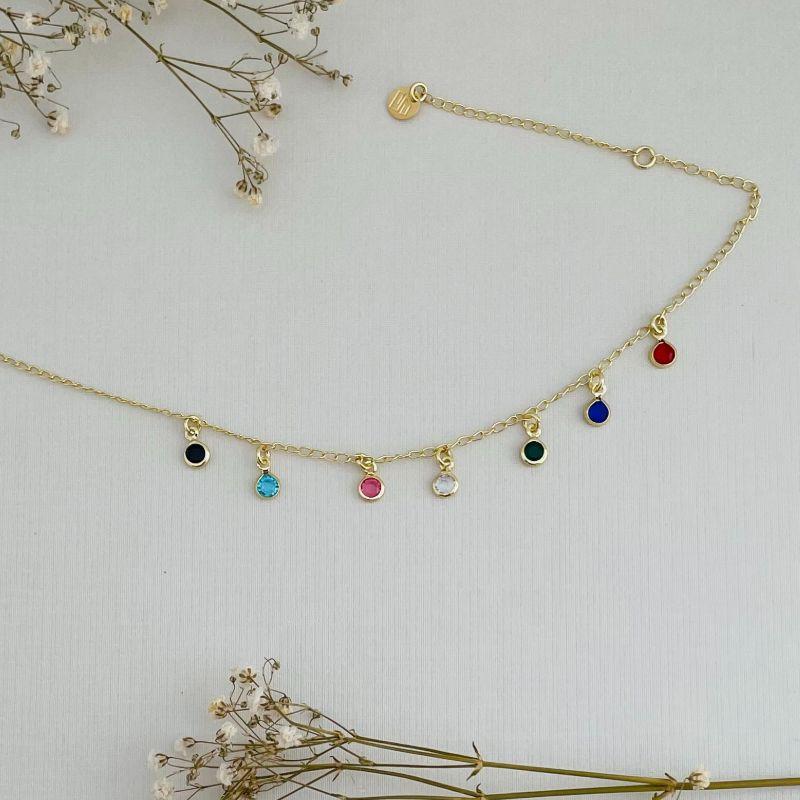 14.0305.C.O - Tornozeleira de elos classicos com pingentes pontos de luz em ingles