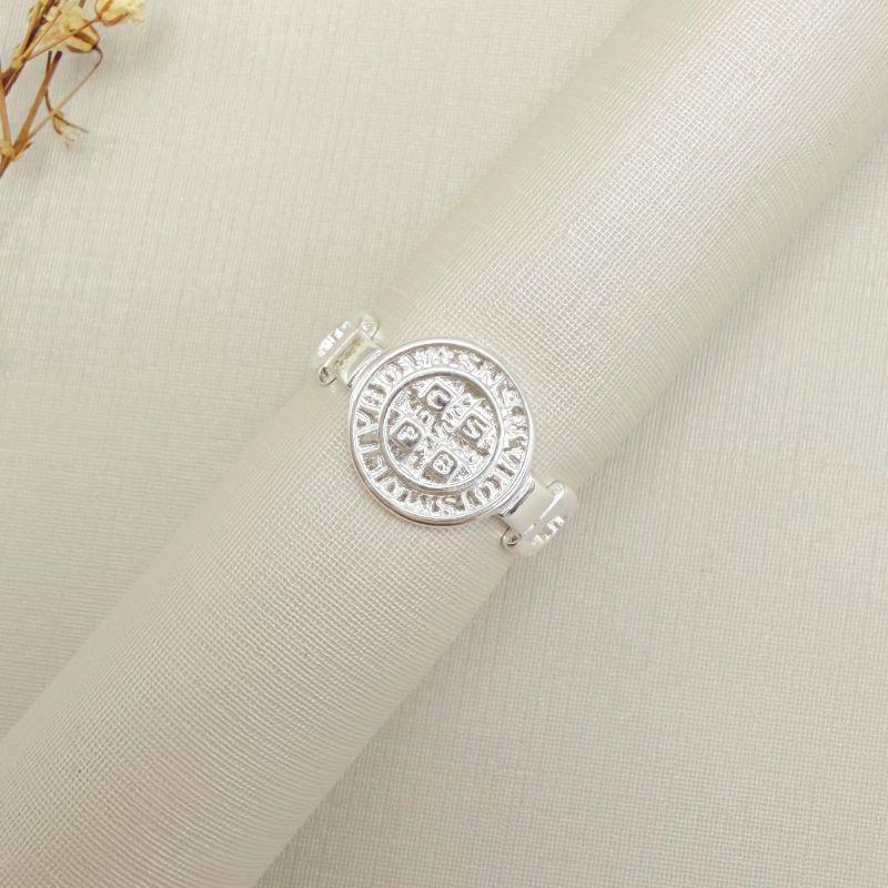 03.2520.0.S - (16) Anel de moeda São Bento lisa em aro elo fivela liso