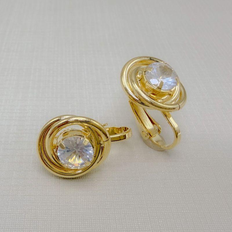 07.2808.1.O - Brinco de pressão dois círculos enlaçados lisos com zircônia 6mm no centro