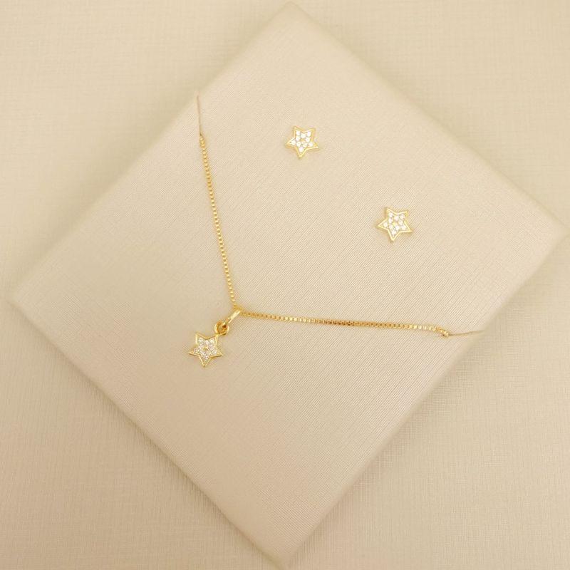 08.0613.1.O - Conjunto estrela 7mm cravejada com mini estrela lisa no centro