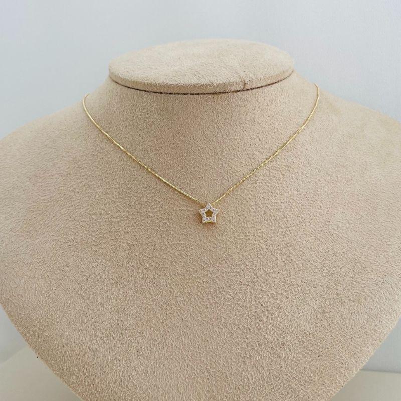09.2132.1.O - (41) Colar veneziana com pingente de silhueta de estrela cravejada, extensor 10cm