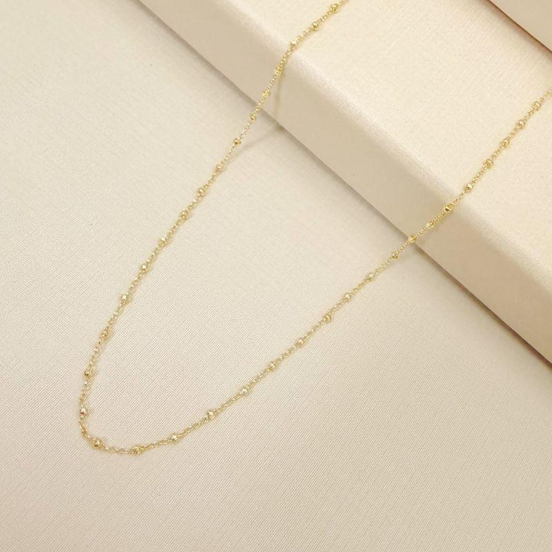 09.2426.0.O - (62cm) Colar de mini elo português 1mm de espessura com rondeis/rondel/bolinha a cada 5mm.