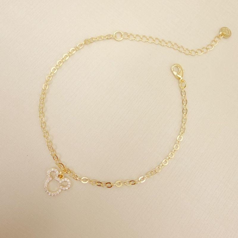 12.2239.1.O - Pulseira de elo americano e pingente silhueta de Mickey cravejado