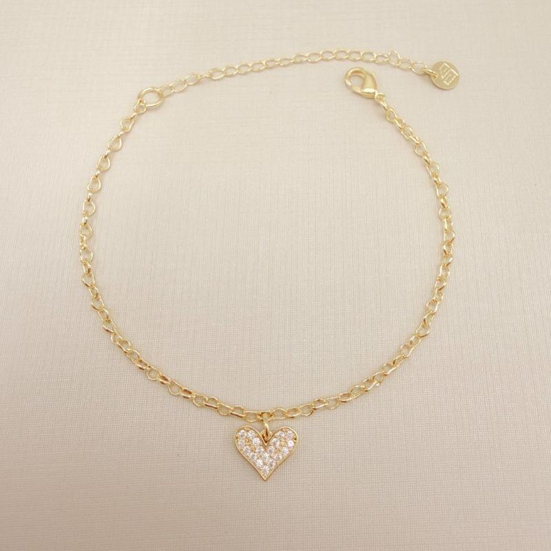 12.2244.1.O - Pulseira de elos em coração com pingente de coração cravejado.