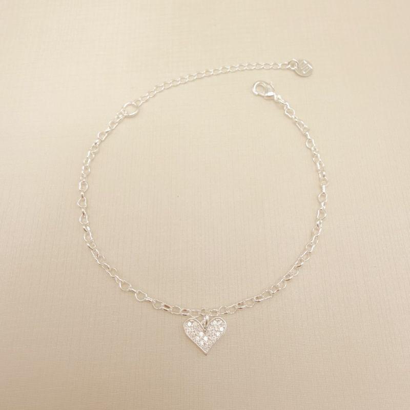12.2244.1.S - Pulseira de elos em coração com pingente de coração cravejado.