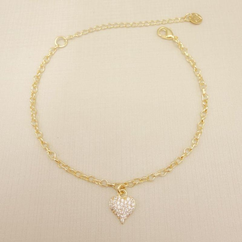 12.2245.1.O - Pulseira de elos em coração e pingente de coração côncavo cravejado