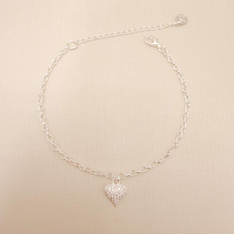 12.2245.1.S - Pulseira de elos em coração e pingente de coração côncavo cravejado