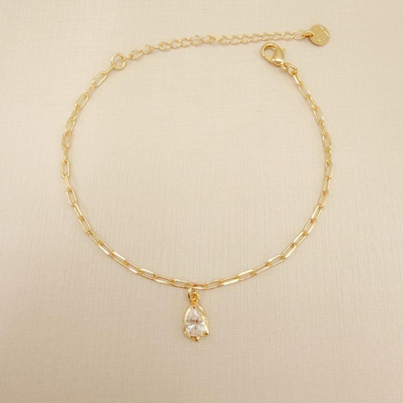 12.2246.1.O - Pulseira de elo insp. Cartier com pingente de zircônia em gota com borda orgânica