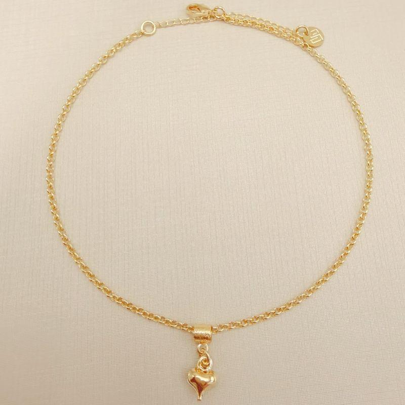 14.0312.0.O - Tornozeleira de elos português com pingente de coração liso