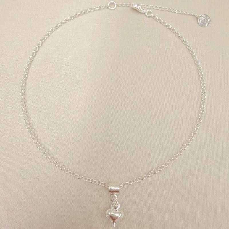 14.0312.0.S - Tornozeleira de elos português com pingente de coração liso