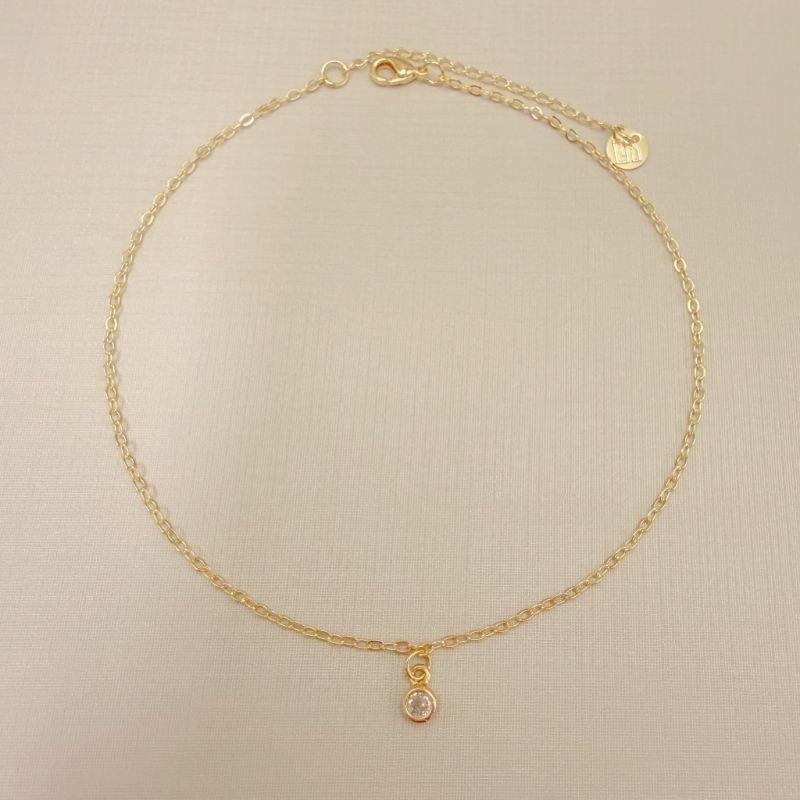 14.0332.1.O - Tornozeleira elo americano 1,6mm com pingente ponto de luz caixa luxo inglesa