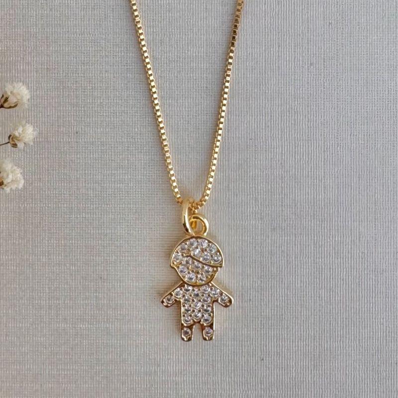 09.2100.1.O - (45) Colar menino cravejado com corrente veneziana