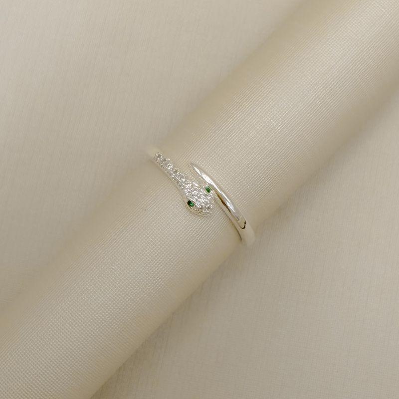 03.2567.1.S - (17) Anel de aro em formato cobra cravejada com final liso