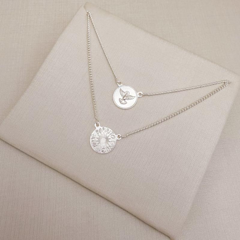 09.1991.0.S - Escapulario de espírito santo em moeda com borda alta lisa, corrente grumet