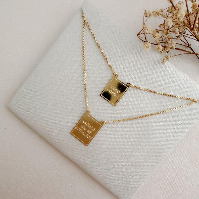 09.2415.0.O - (64) Escapulario de 15mm em veneziana com escrita Tudo Posso - Naquele que me Fortalece