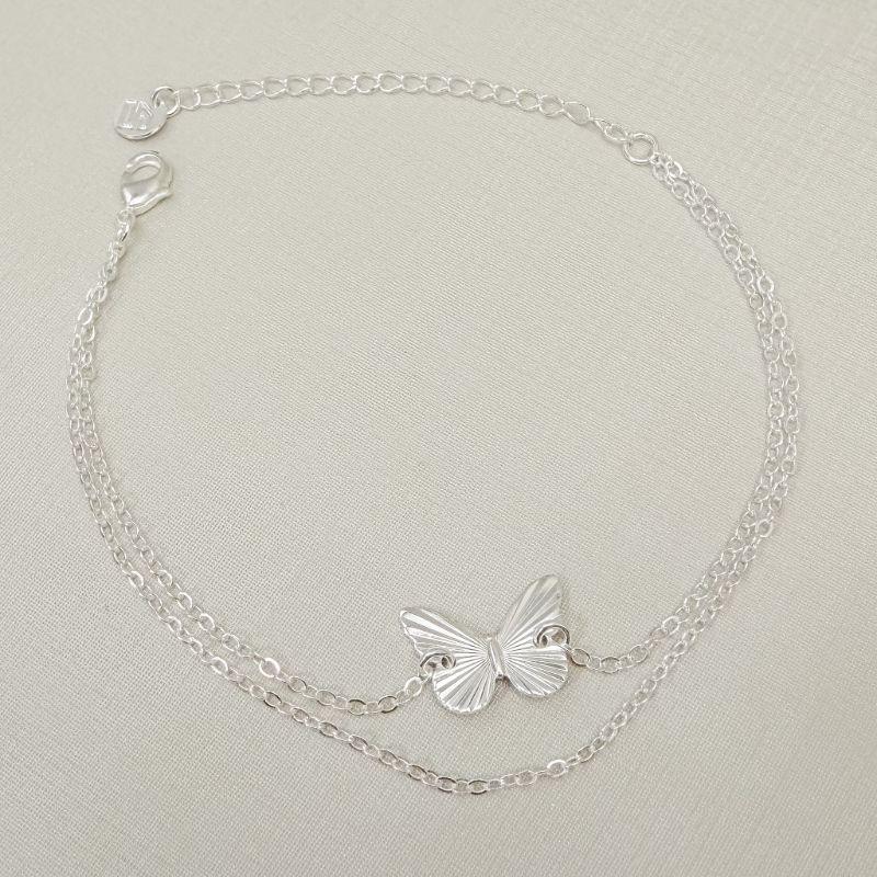 12.2298.0.S - Pulseira dupla de elos americanos com uma borboleta desenhada lisa