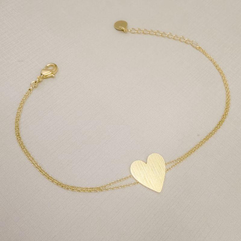 12.2312.0.O - Pulseira dupla de elos americanos com coração liso central