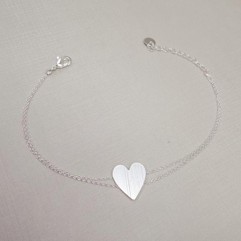 12.2312.0.S - Pulseira dupla de elos americanos com coração liso central