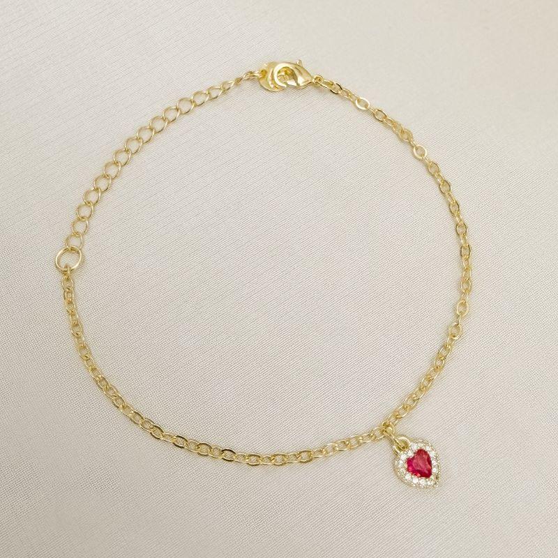 12.2314.6.O - Pulseira de elos americanos com pingente de coração com uma linha de aura