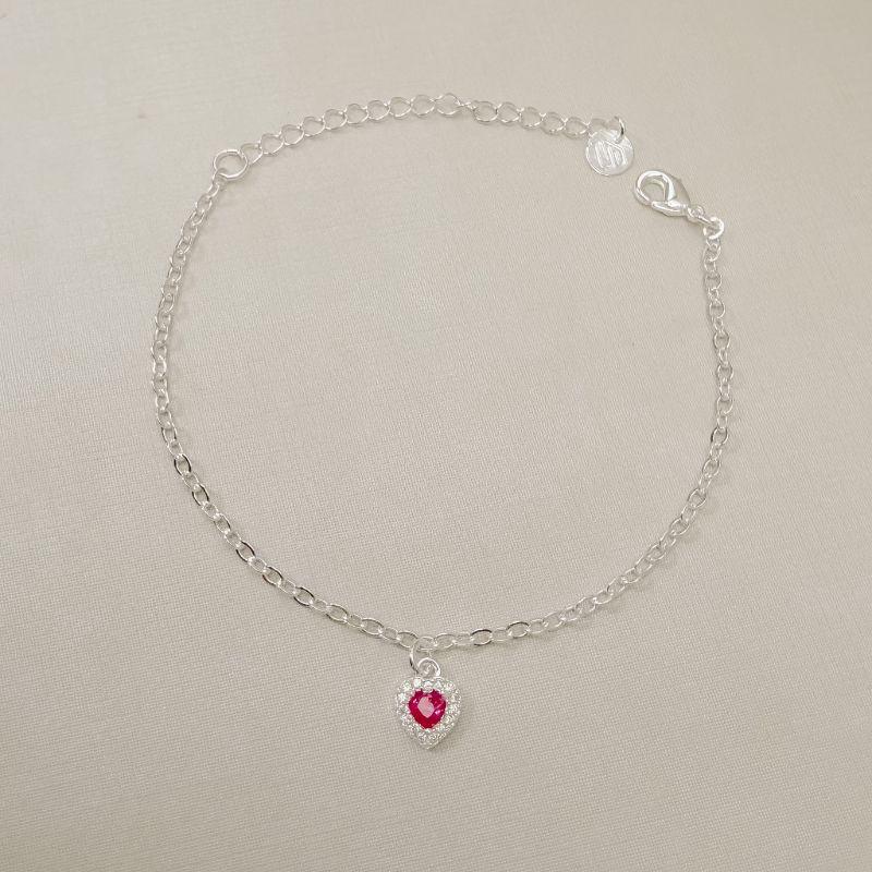 12.2314.6.S - Pulseira de elos americanos com pingente de coração com uma linha de aura