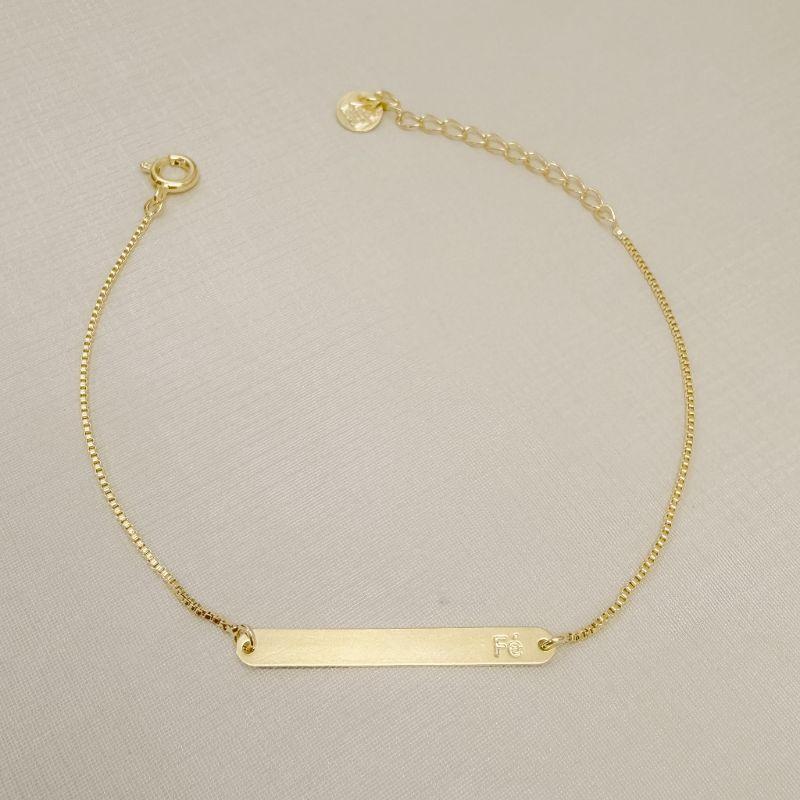 12.2313.0.O - Pulseira veneziana com placa longa com escrita Fé