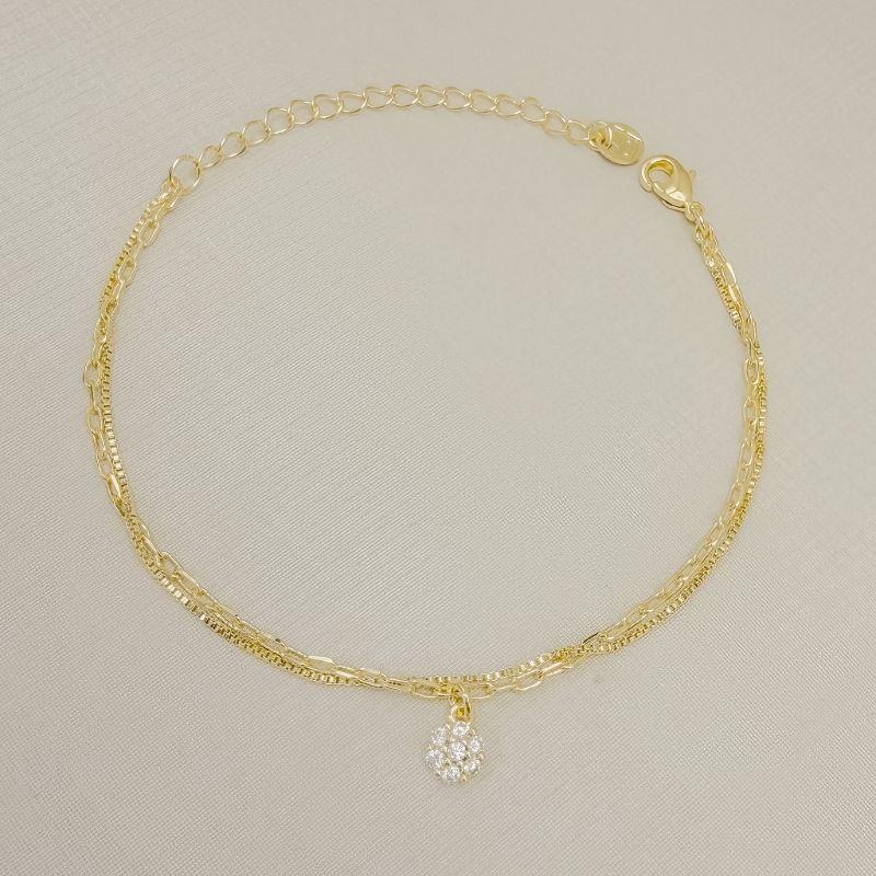 12.2318.1.O - Pulseira dupla de uma veneziana e uma corrente elos ovais com pingente circular