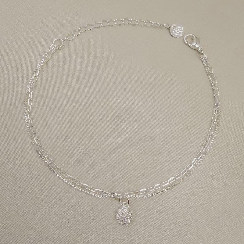 12.2318.1.S - Pulseira dupla de uma veneziana e uma corrente elos ovais com pingente circular