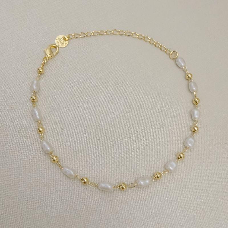 12.2331.15.O - Pulseira de bolinhas e pérolas arroz revezadas